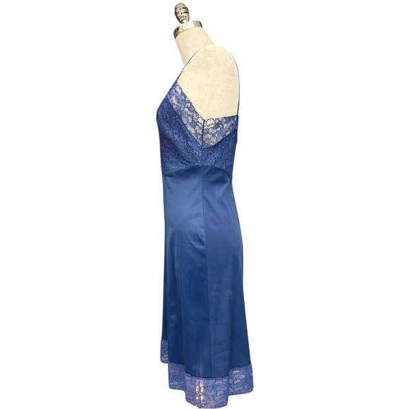 Vintage MunSingwear Blue Lace Slip Dress Spaghetti Strap Midi Size 36 Medium - Picture 3 of 14